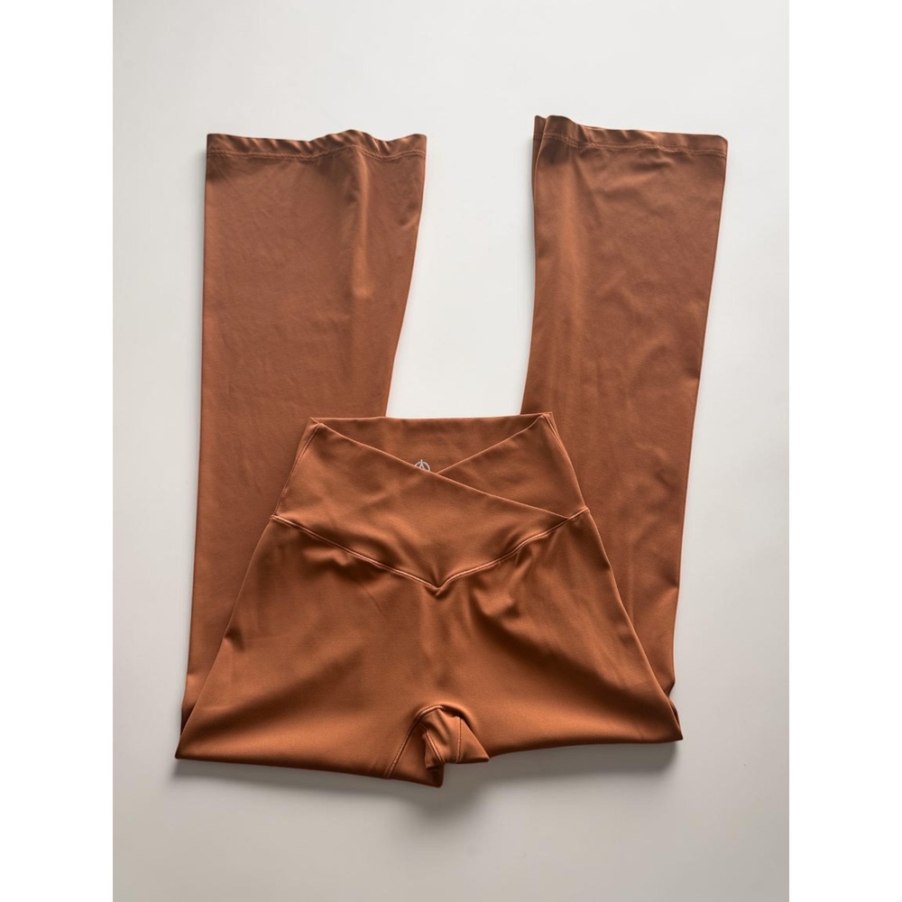 Sunzel Crossover Flare Leggings Terracotta Brown V Waist Yoga Pants Small